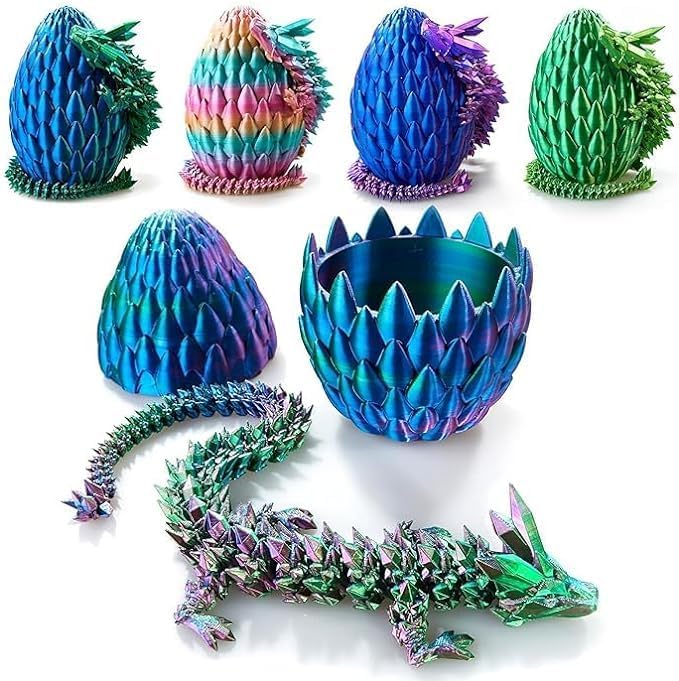3D Printed Dragon Egg, 15Inch Crystal Dragon in Dragon Egg,Surprise Egg,Articulated Dragon,Fidget Toys for Executive Home Office Decor,Toys for Kids Gifts