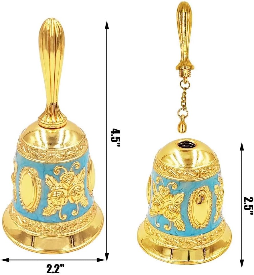 Hourwof Hand Bell,Metal Dinner Bell Decorative Wedding Bells Service Bell Call Bell Christmas Bell,Golden Blue