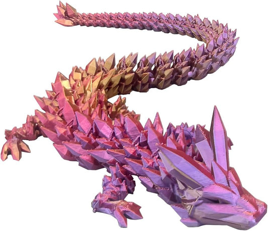 3D Printed Dragon with Dragon Egg 16.5'' Articulated Dragon Crystal Dragon Fidget Dragon Egg Toys Executive Desk Toys (Red Gold Purple, Dragon Only)