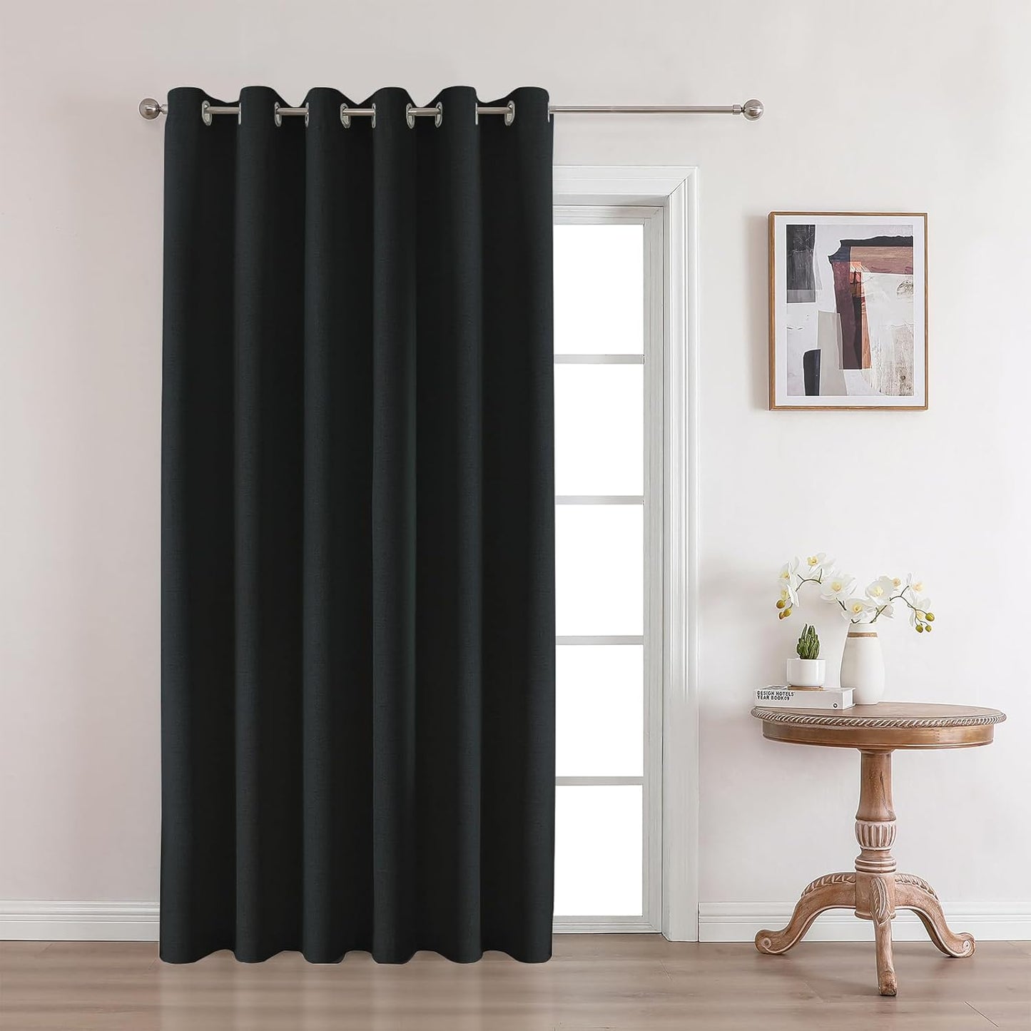 Joydeco Custom Black Textured Total Blackout Curtain for Bedroom and Living Room. Grommet Textured Thermal Insulated Room Darkening Curtain 1 Panel (Custom Size and Color)