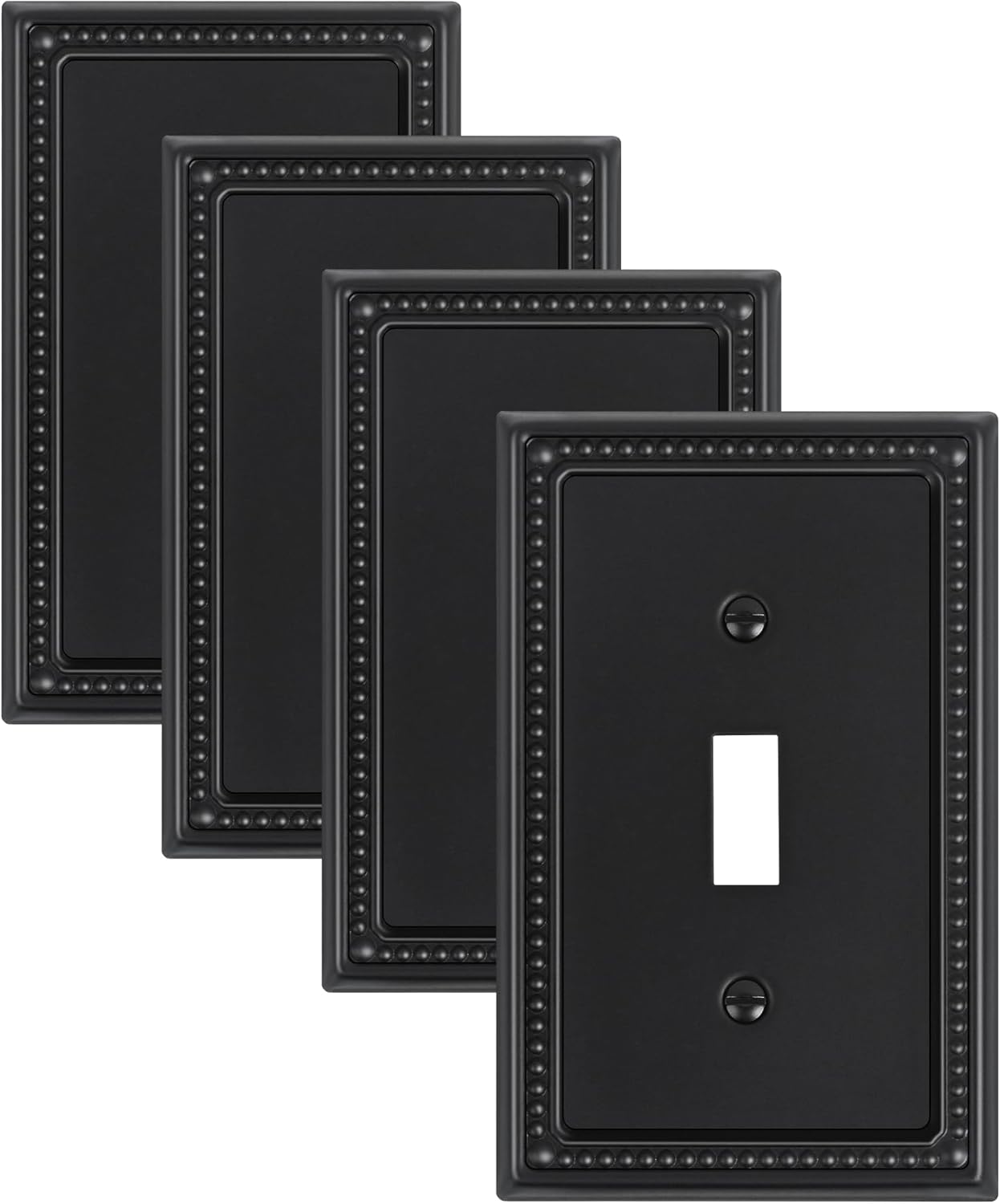 4-Pack Single Toggle Light Switch Cover Plate, Pearls Decorative Switch Plate Covers, Black 1 Gang Metal Wall Plate, Corrosion Resistant