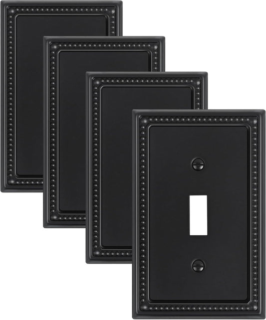 4-Pack Single Toggle Light Switch Cover Plate, Pearls Decorative Switch Plate Covers, Black 1 Gang Metal Wall Plate, Corrosion Resistant
