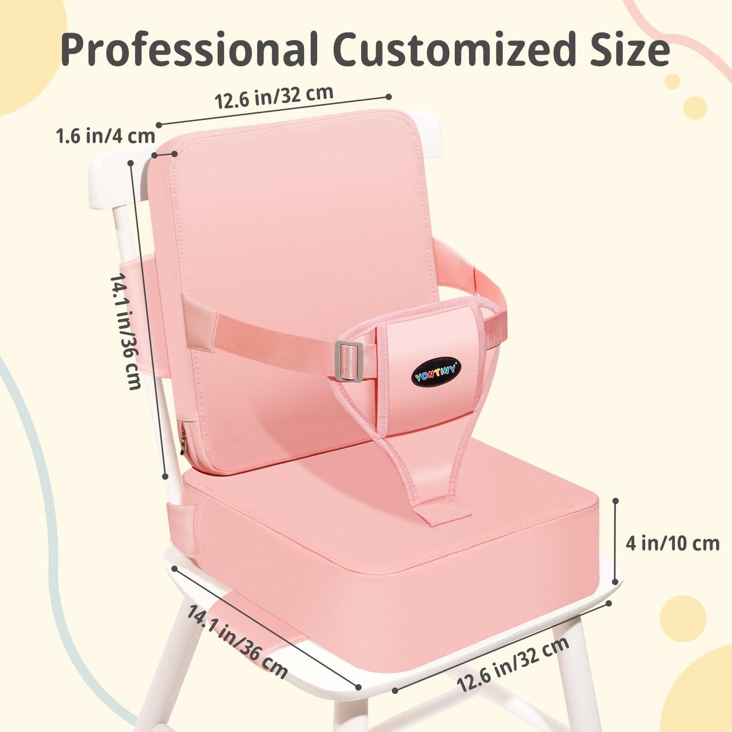Toddler Booster Seat for Kitchen Chair, 2-in-1 Dining Table Booster Seat with Backrest & Adjustable Straps – Easy-Clean, PU Portable Toddler Eating Travel Increasing Cushion - Pink