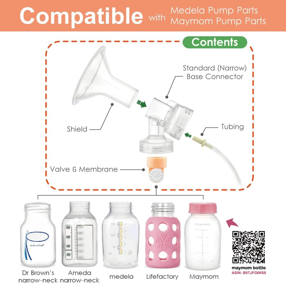 Maymom Breast Pump Kit Compatible with Medela Pump in Style Advanced Pump; 2xTwo-Piece 24mm Breastshield, 2 Valve, 4 Membrane, 2 Replacement Tubing; Replacement Part for Medela Shield, Medela Valve
