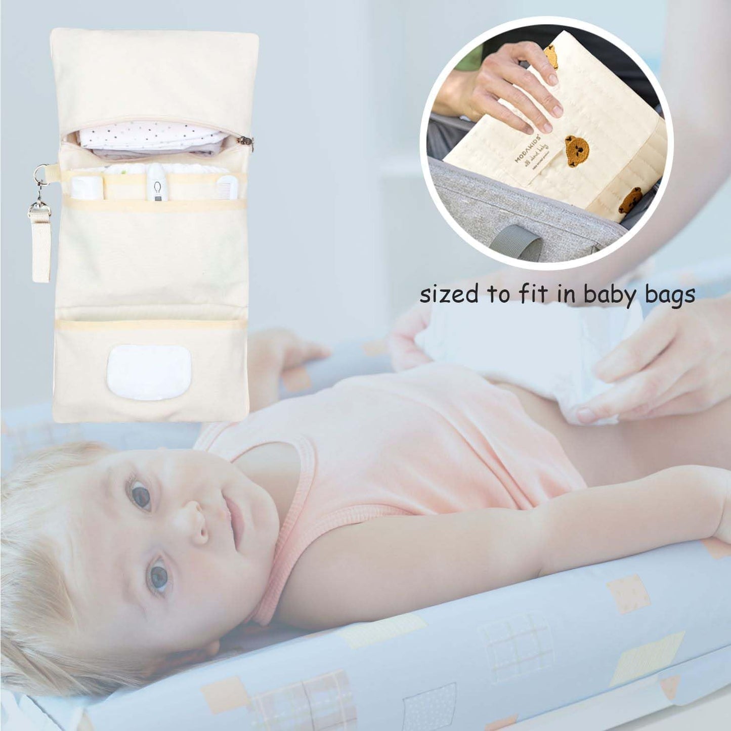 Baby Bag Organizer, Waterproof Mini Diaper Bag, Foldable Mom Travel Set, Diaper Organizer, with Gift for Baby Shower (Bear)