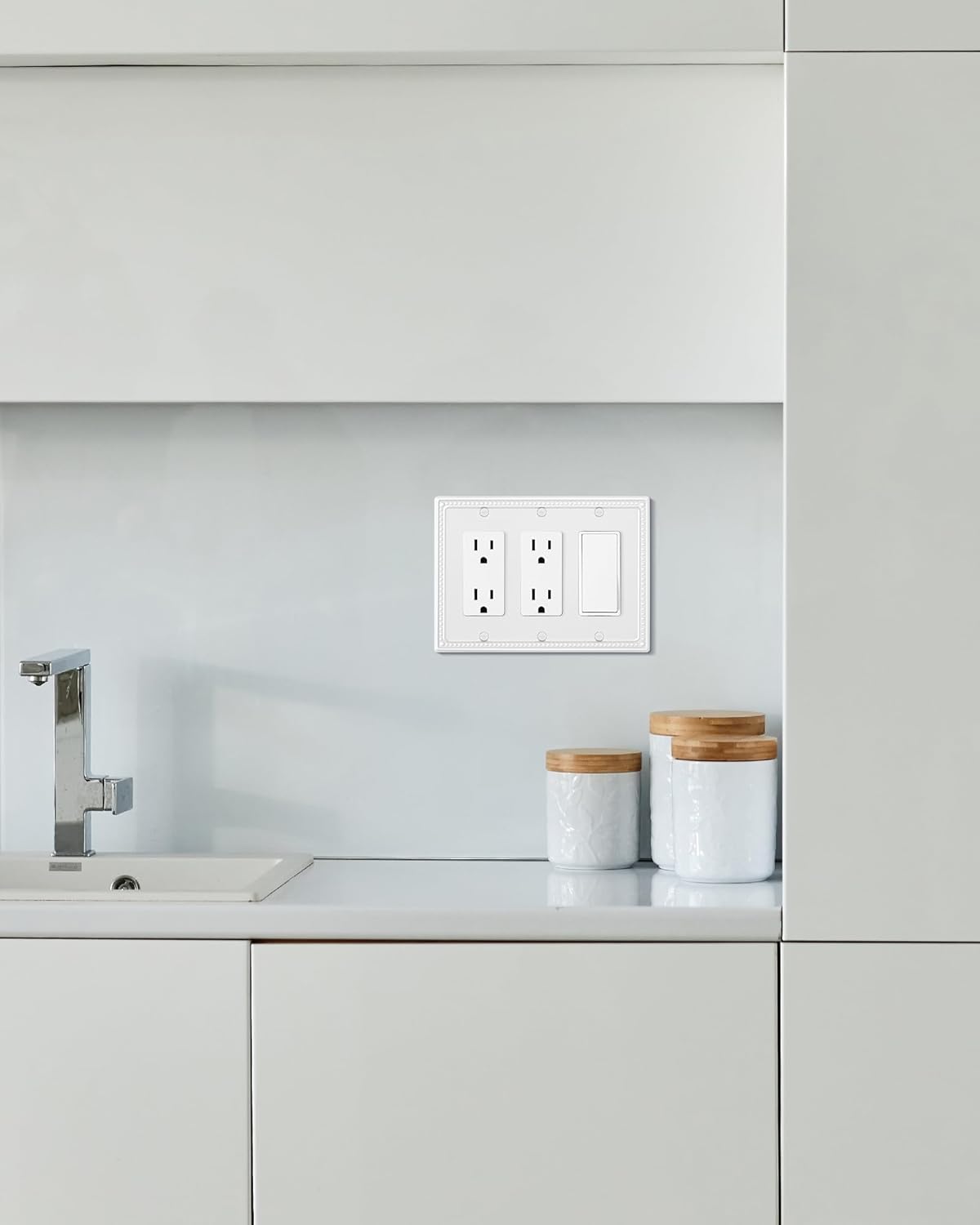 2-Pack Triple Decorator Outlet Cover Plate, Pure White Pearls Decorative Switch Plates and Outlet Covers, Metal Wall Plates for Electrical Outlets