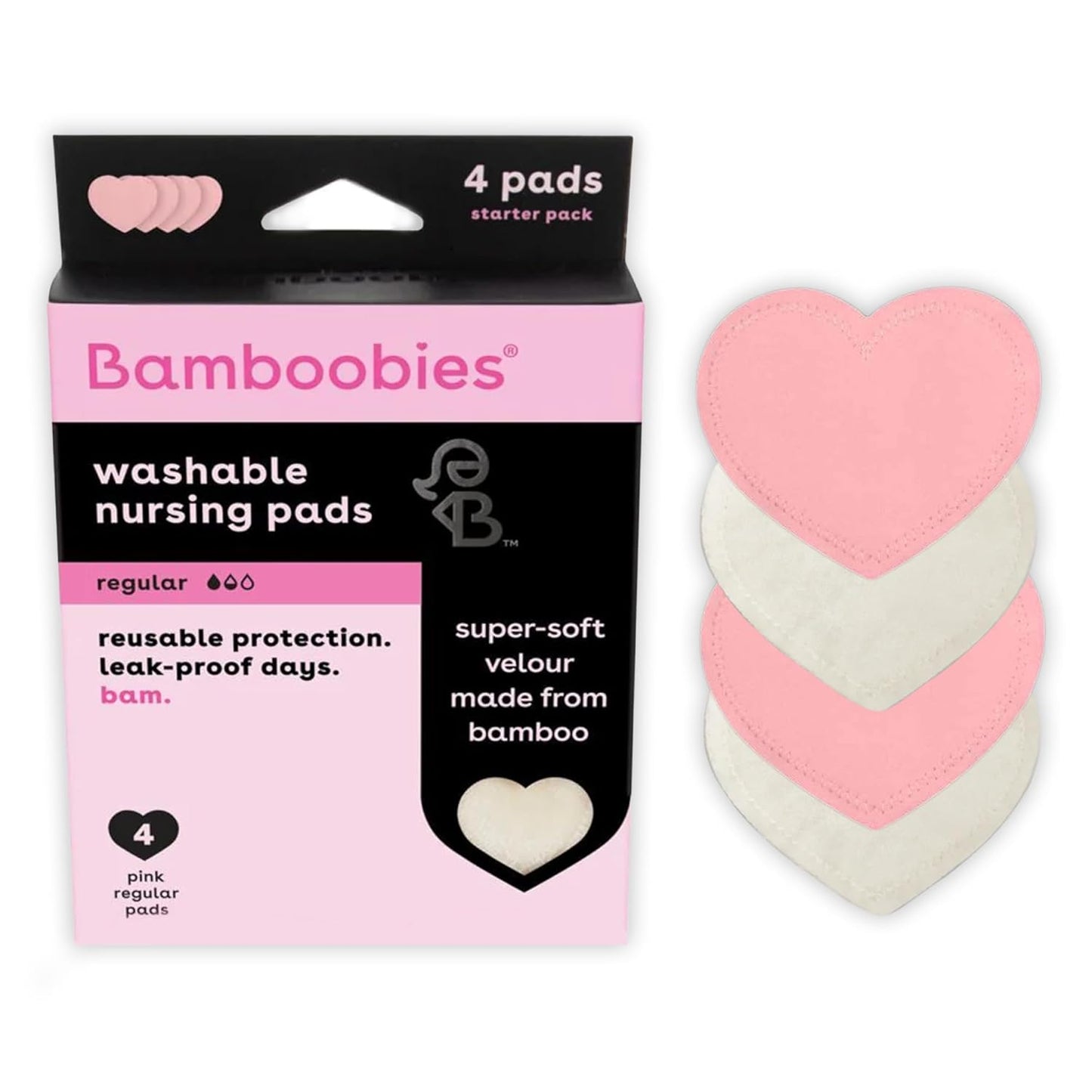 Bamboobies Nursing Pads, Reusable and Washable for Daily Use, Leak-Proof Pads for Breastfeeding, 4 Pads