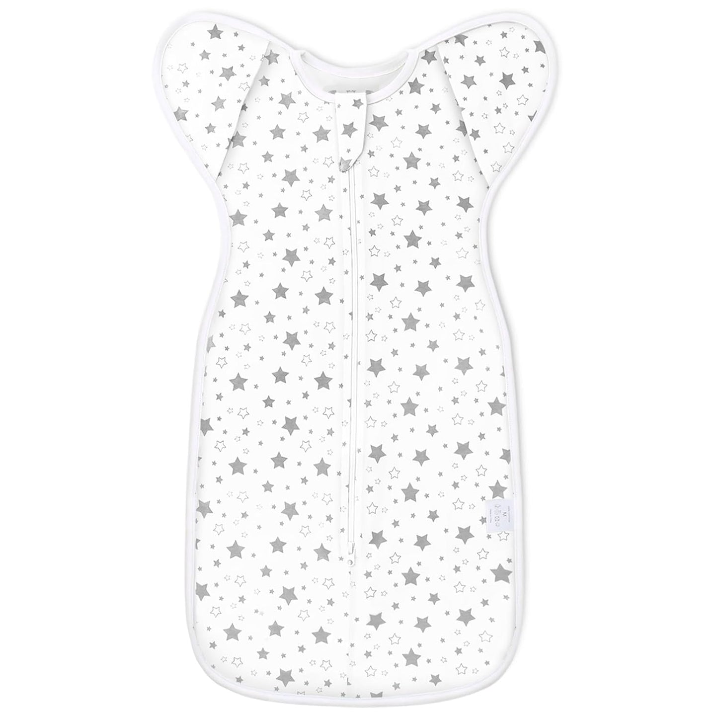 Baby Swaddle 3-6 Months - Arms Up Transitional Swaddles, Transition Swaddle Sack with Removable Cuffs & 2-Way Zipper, Gray Stars Design, Breathable Cotton Newborn Sleep Sacks