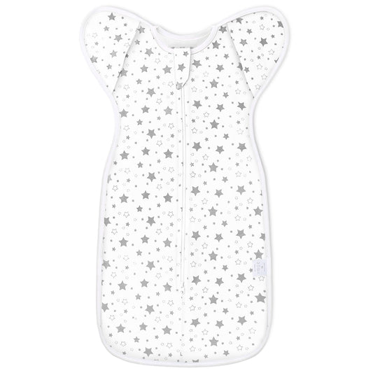Baby Swaddle 3-6 Months - Arms Up Transitional Swaddles, Transition Swaddle Sack with Removable Cuffs & 2-Way Zipper, Gray Stars Design, Breathable Cotton Newborn Sleep Sacks