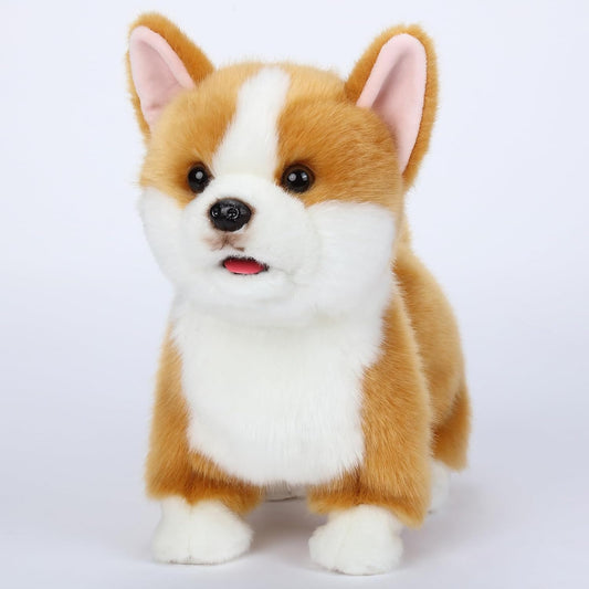 Interactive Plush Corgi Dog, Companion Robot Dog Pets,Handmade Weighted Stuffed Animals,Electronic Walking Toy with Barking,Tail Wagging,Talking,