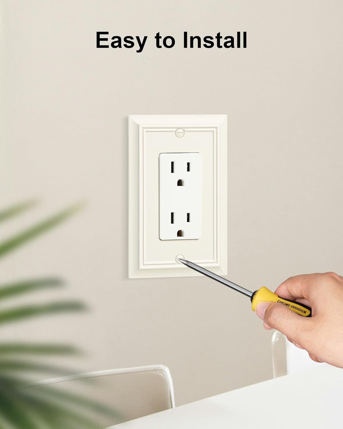 4-Pack Decorator Wall Plate Cover, Light Almond Decorative Switch Plates and Outlet Covers, Durable Natural Bamboo Fiber Wall Plates for Electrical Outlets, Receptacle, GFCI Outlet, Dimmer Switch