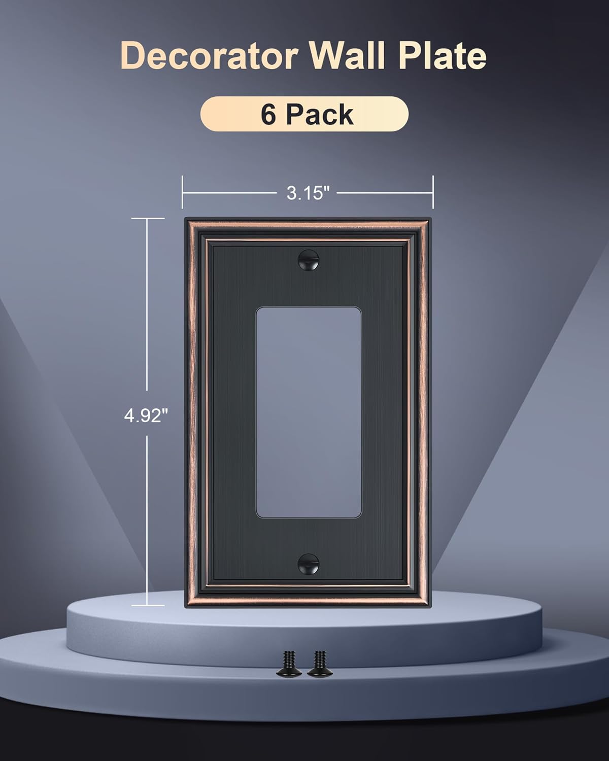 6-Pack Decorator Outlet Cover Plate, Aged Bronze Decorative Switch Plates and Outlet Covers, Durable Zinc Alloy Wall Plates for Electrical Outlets, Receptacle, GFCI Outlet, Dimmer Switch