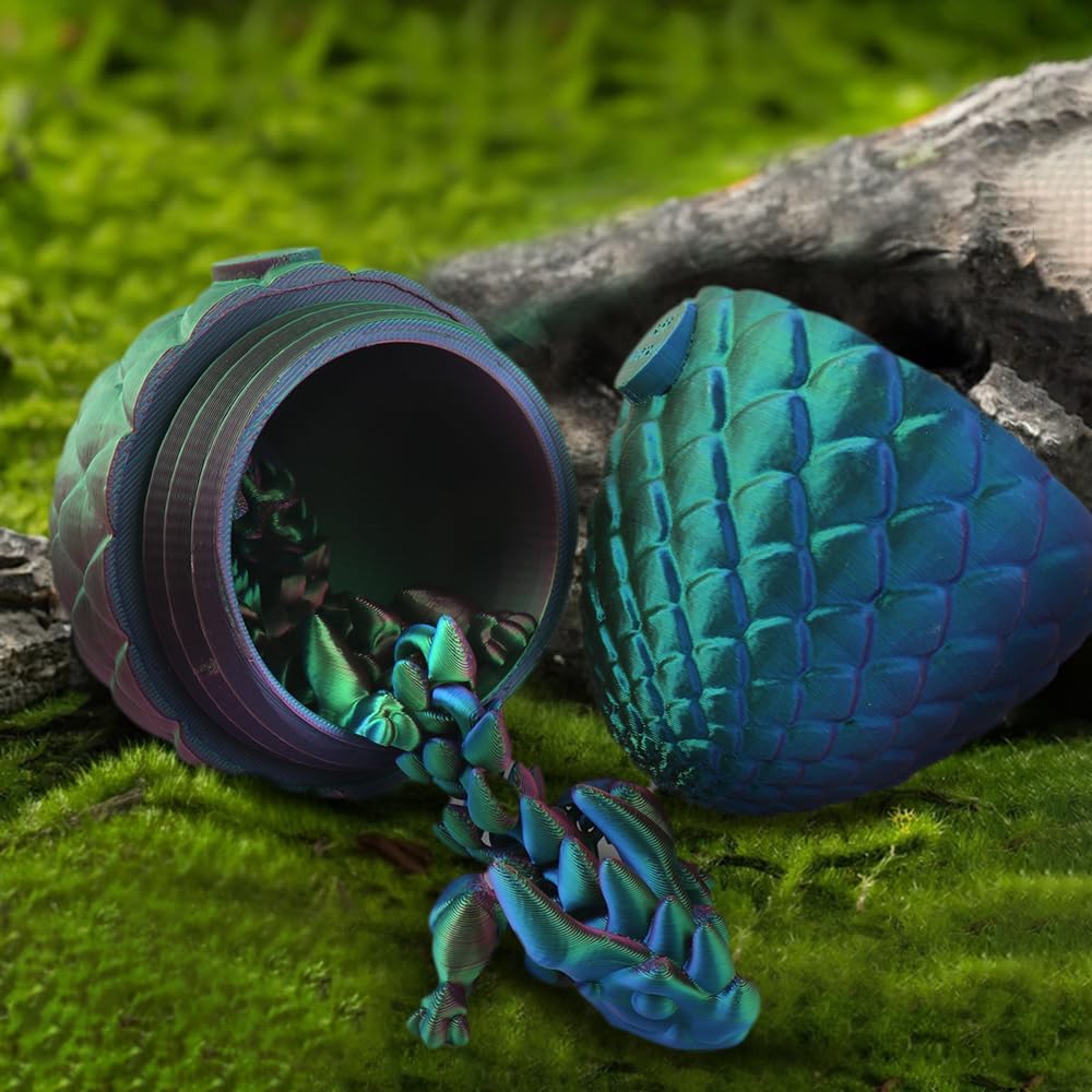 3D Printed Dragon Eggs with Dragon Inside, Mystery Crystal Dragon Egg Fidget Toys for Autism/ADHD, Articulated Dragon Fidget Toy, Executive Desk Toys, Home Office Decor (Green+Purple+Blue)