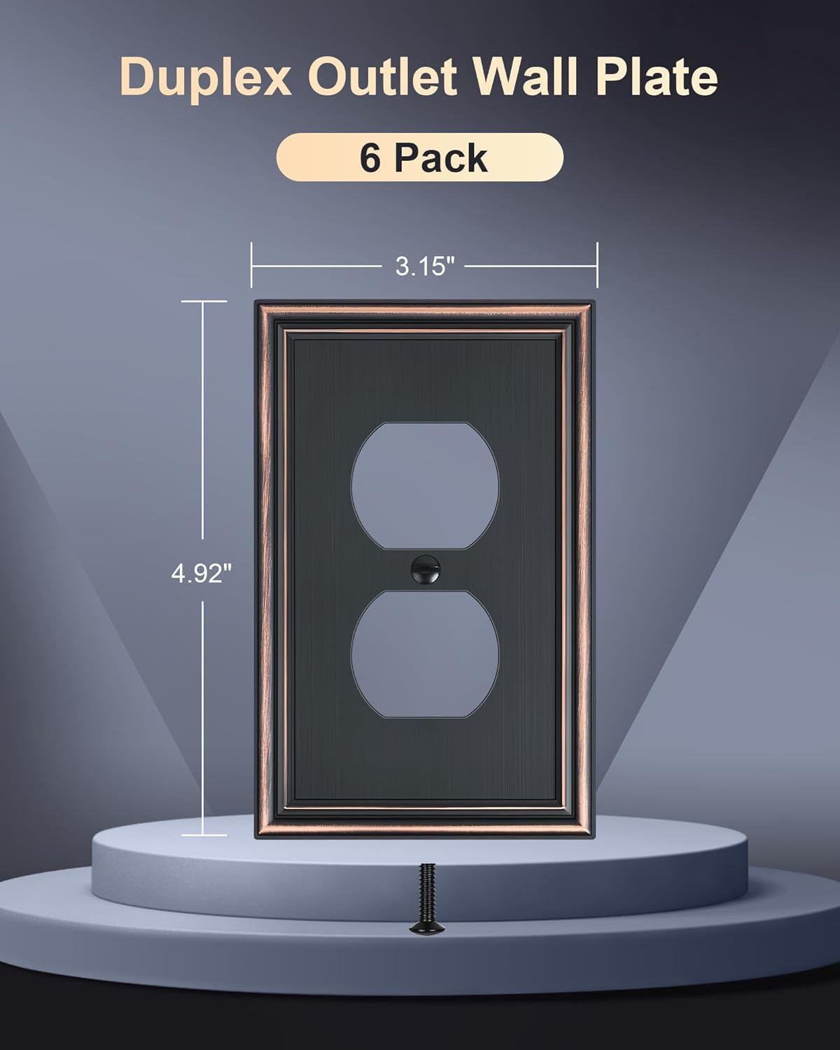 6-Pack Single Duplex Outlet Cover Plate, Decorative Aged Bronze Switch Plates and Outlet Covers, Metal Wall Plates for Electrical Outlets, 1 Gang Receptacle Cover, Corrosion Resistant