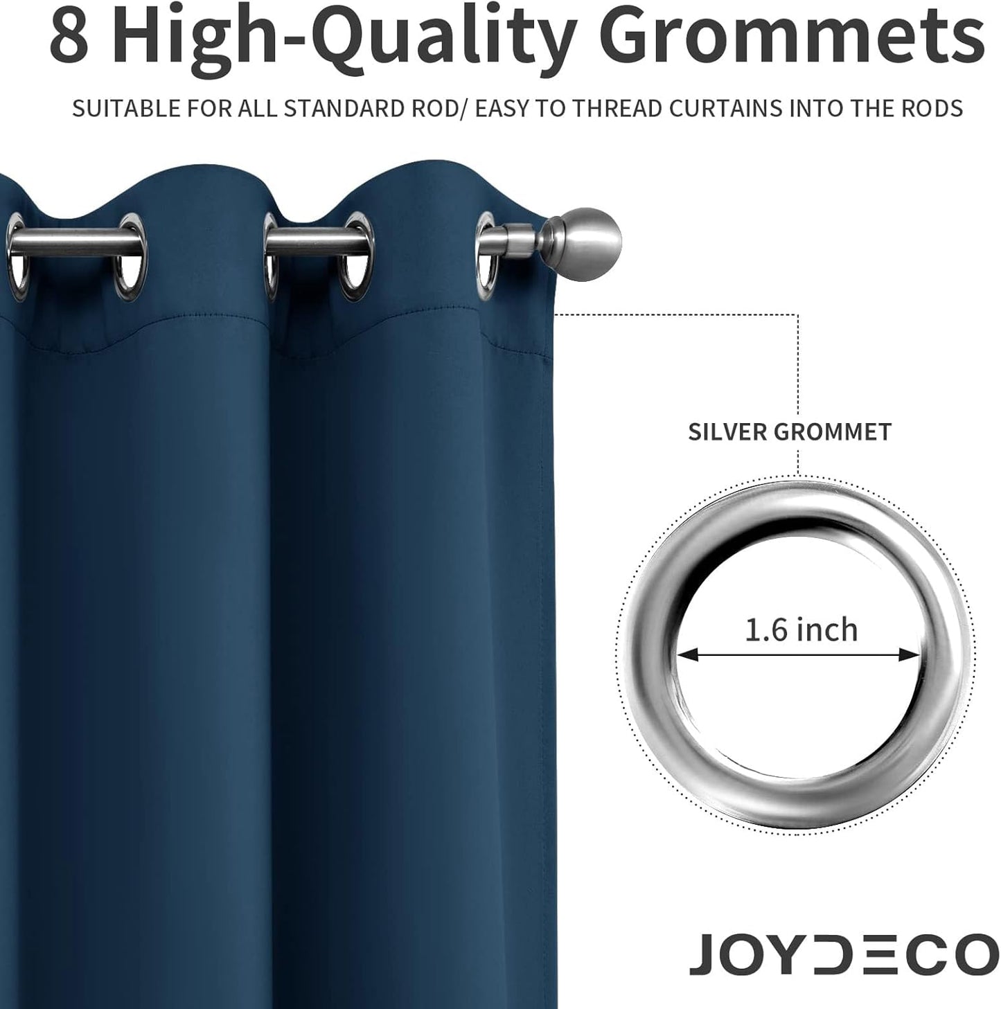 Joydeco Blackout Curtains 95 Inch Length 2 Panels Set, Thermal Insulated Long Curtains& Drapes 2 Burg, Room Darkening Grommet Drapes for Living Room Bedroom Window (W52 x L95 Inch, Navy Blue)