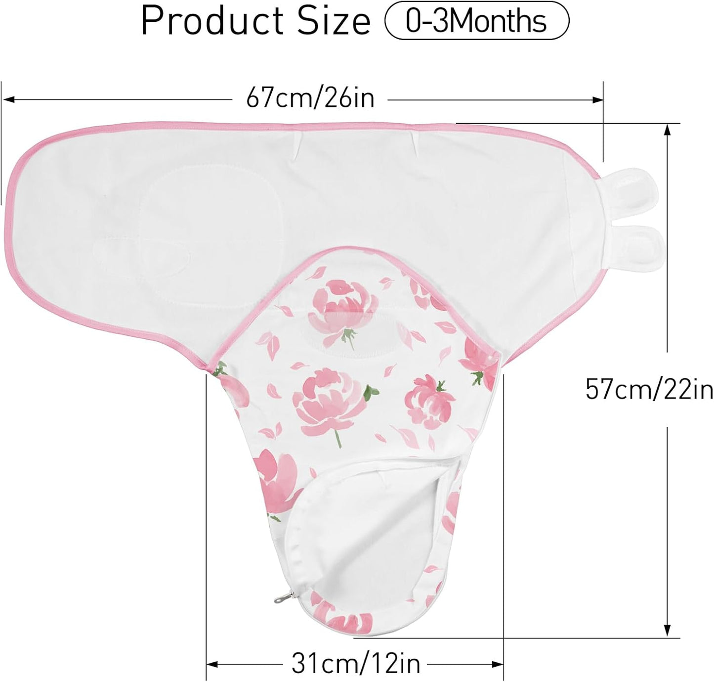GLLQUEN BABY Baby Swaddle Sleep Sacks with Zipper - 3-Pack Newborn Swaddling Sack, Baby Swaddles Sleep Sack 0-3 Months,Pink Floral or Leaves, Swaddling Blankets 3 Pack Wrap Set, Easy Change Swaddle
