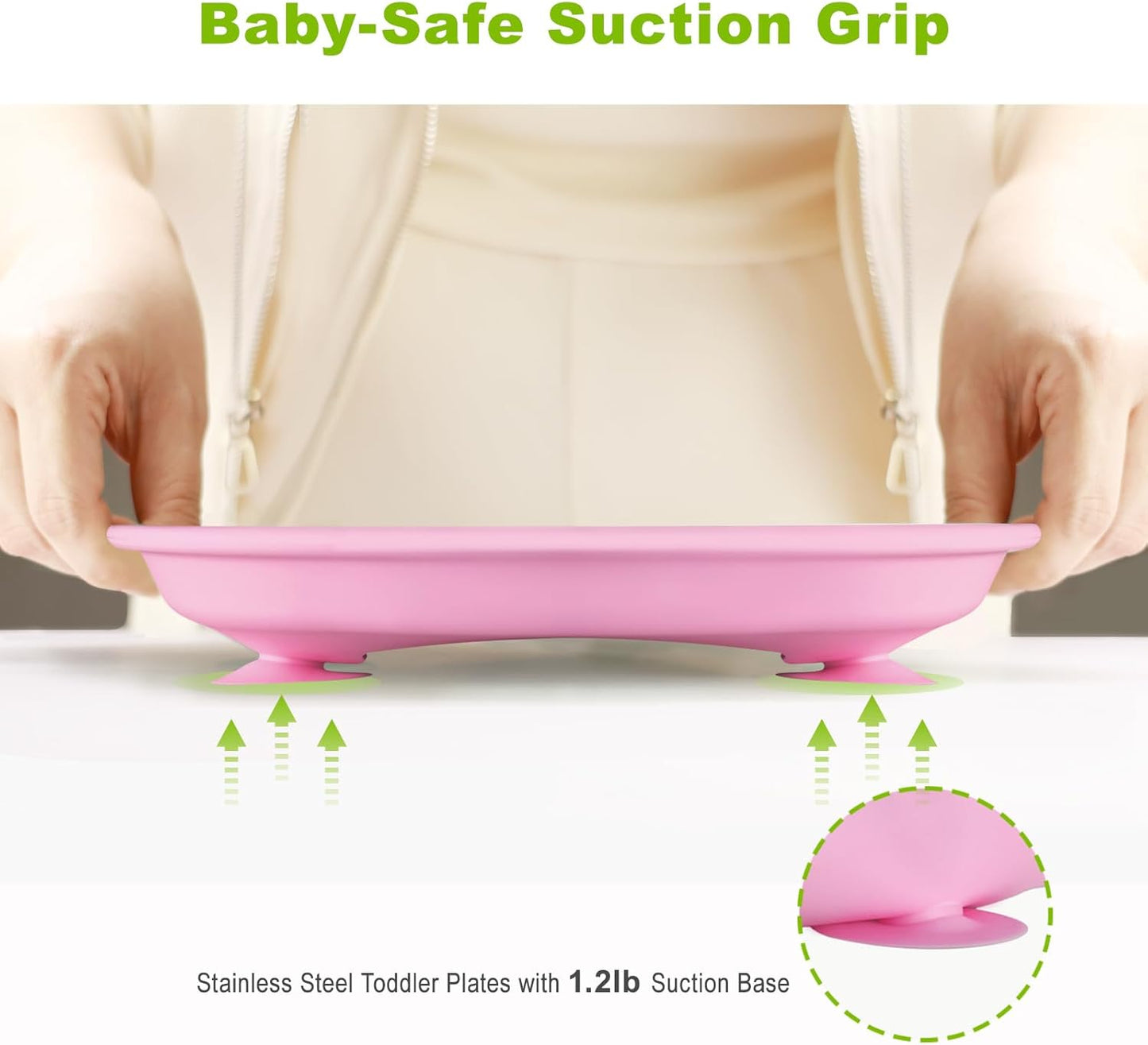 3-Pack Stainless Steel Baby Plates with Suction, BPA-Free Stainless Steel Kids Plates, 9" Divided Toddler Plate for Dishwasher Safe, Non-Slip Silicone Base, Detachable (Pink, Gray, Purple)