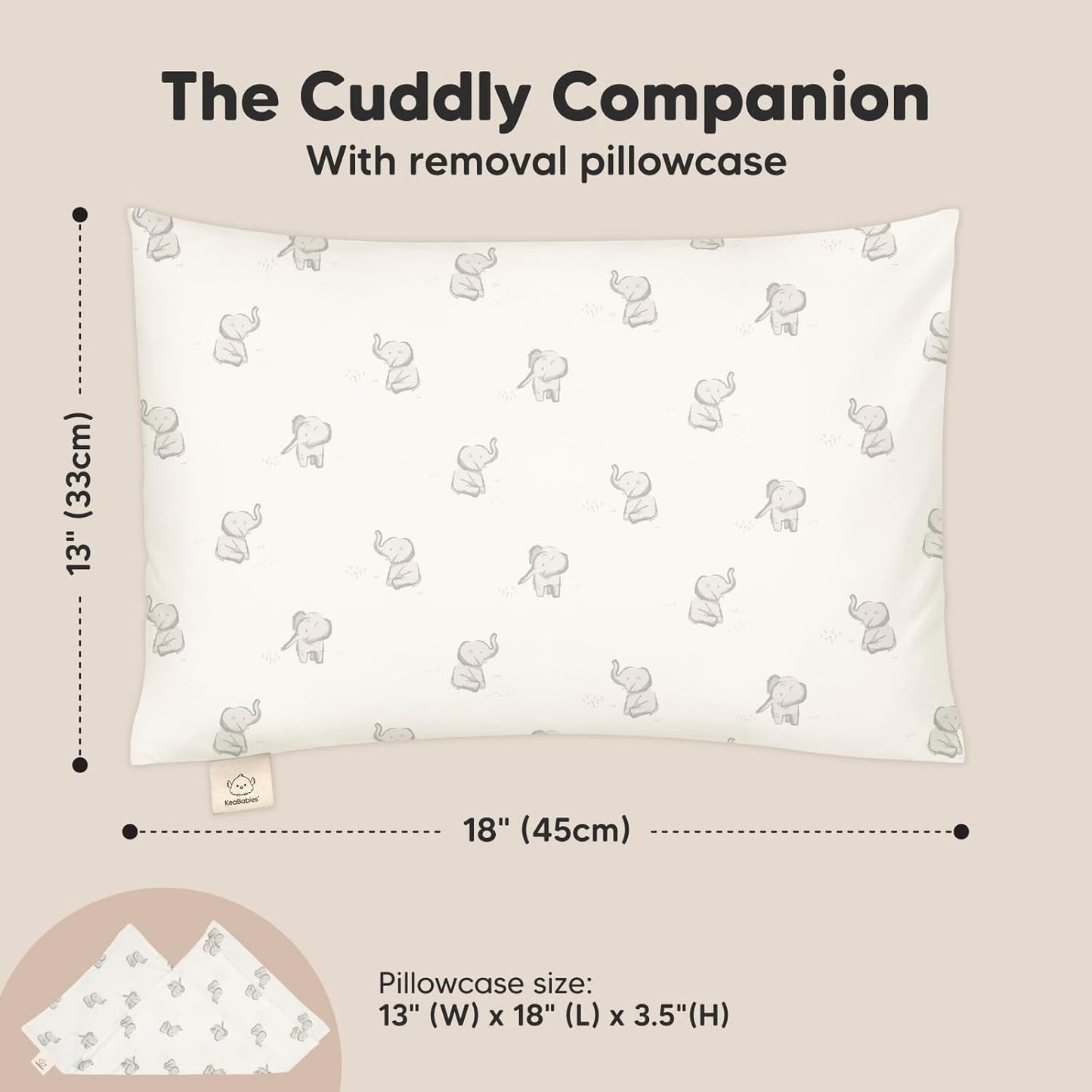 Toddler Pillow with Pillowcase - 13x18 My Little Cuddly Pillow, Viscose Derived From Bamboo Nursery Toddler Pillows for Sleeping,Kids Pillow,Small Travel Pillows,Mini Toddler Bed Pillow (Elly)