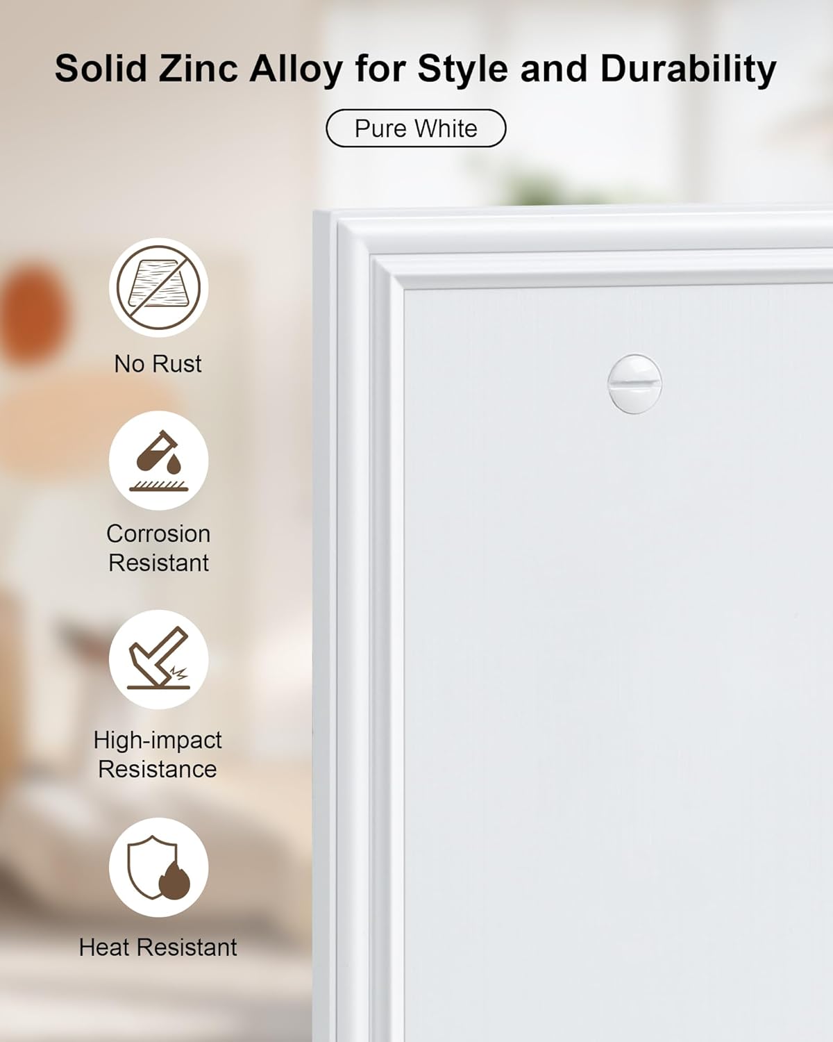 2-Pack Single Blank Wall Plates, Durable Solid Zinc Alloy Blank Outlet Covers, Decorative Pure White Wall Plate Cover for Unused Outlets/Switches, Corrosion Resistant