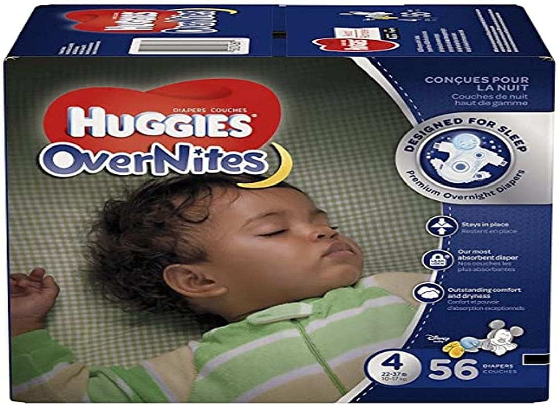 HUGGIES OverNites Diapers, Size 4 (22-37 lb), Overnight Diapers, 56 Count