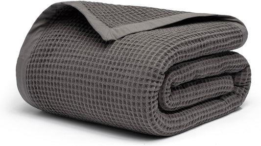 Salt Earth GOTS Certified 100% Organic Cotton Throw Blanket, 60" X 80" Waffle Blankets & Throws for Bed, Throw Blanket for Couch,Modern and Cozy Blanket,All Seasons, Comfy Soft Blanket(Charcoal Grey)