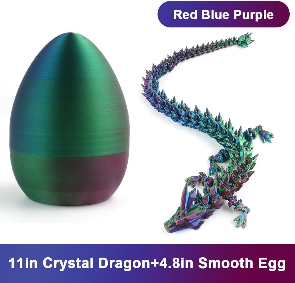 3D Printed Dragon Egg, 3D Dragon Eggs with Dragon Inside, Articulated Crystal Dragon Fidget Toy for Autism/ADHD, Home Decor Executive Desk Dragon Toys for Kids Adults (Red Blue Green)