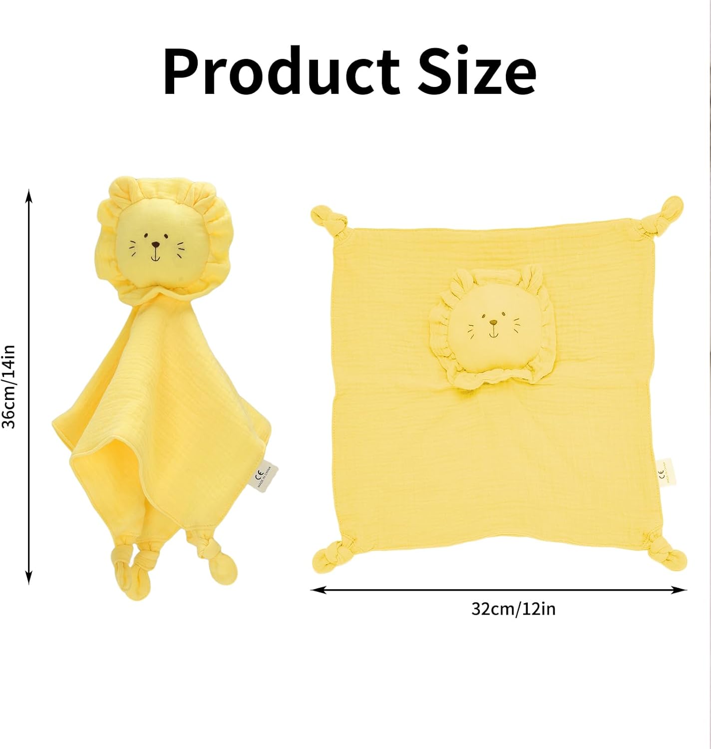 Organic Cotton Muslin Lion Loveys for Babies Baby Security Blanket Baby Snuggle Toy Newborn Essentials Must Haves(Lion-Yellow)