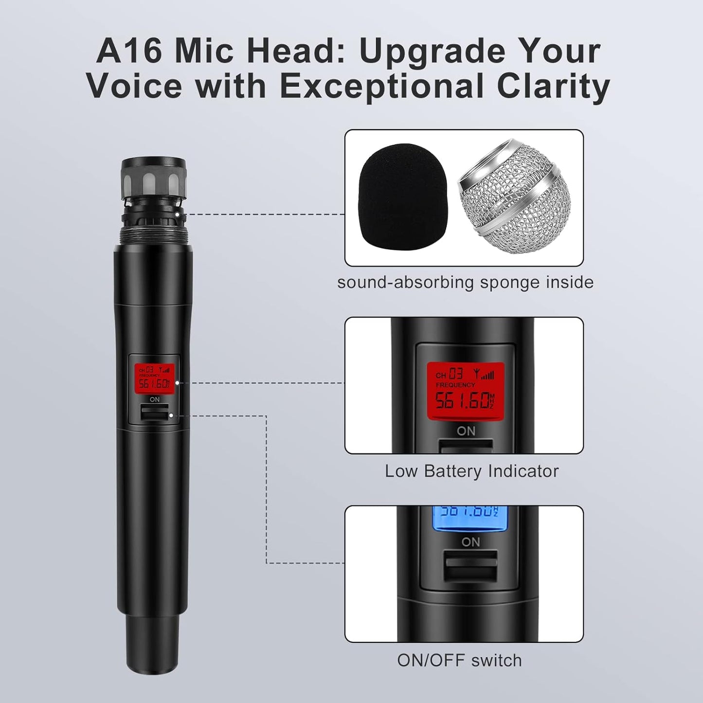 4-Channel Wireless Microphone System, Quad UHF Metal Cordless Mic, 4 Handheld Mics, Long Distance150-200Ft, Fixed Frequency, 16 Hours Use for Karaoke Singing, Church