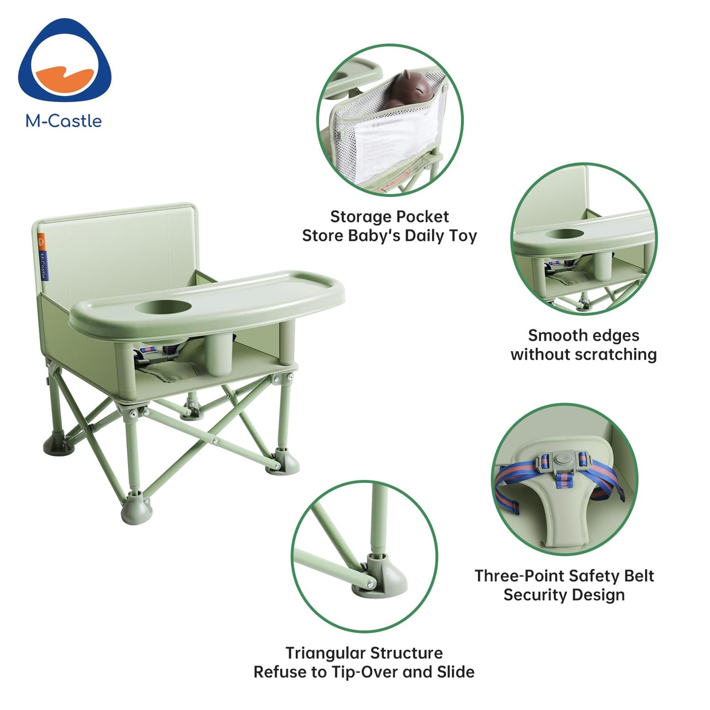 New Portable Travel Booster Seat with Tray|Foldable Infant Seat Booster Dining Chair|Great for Camping, Beach, Lawn|Toddler, Child Camping Chair 6 Months - 3 Years Old (Green)