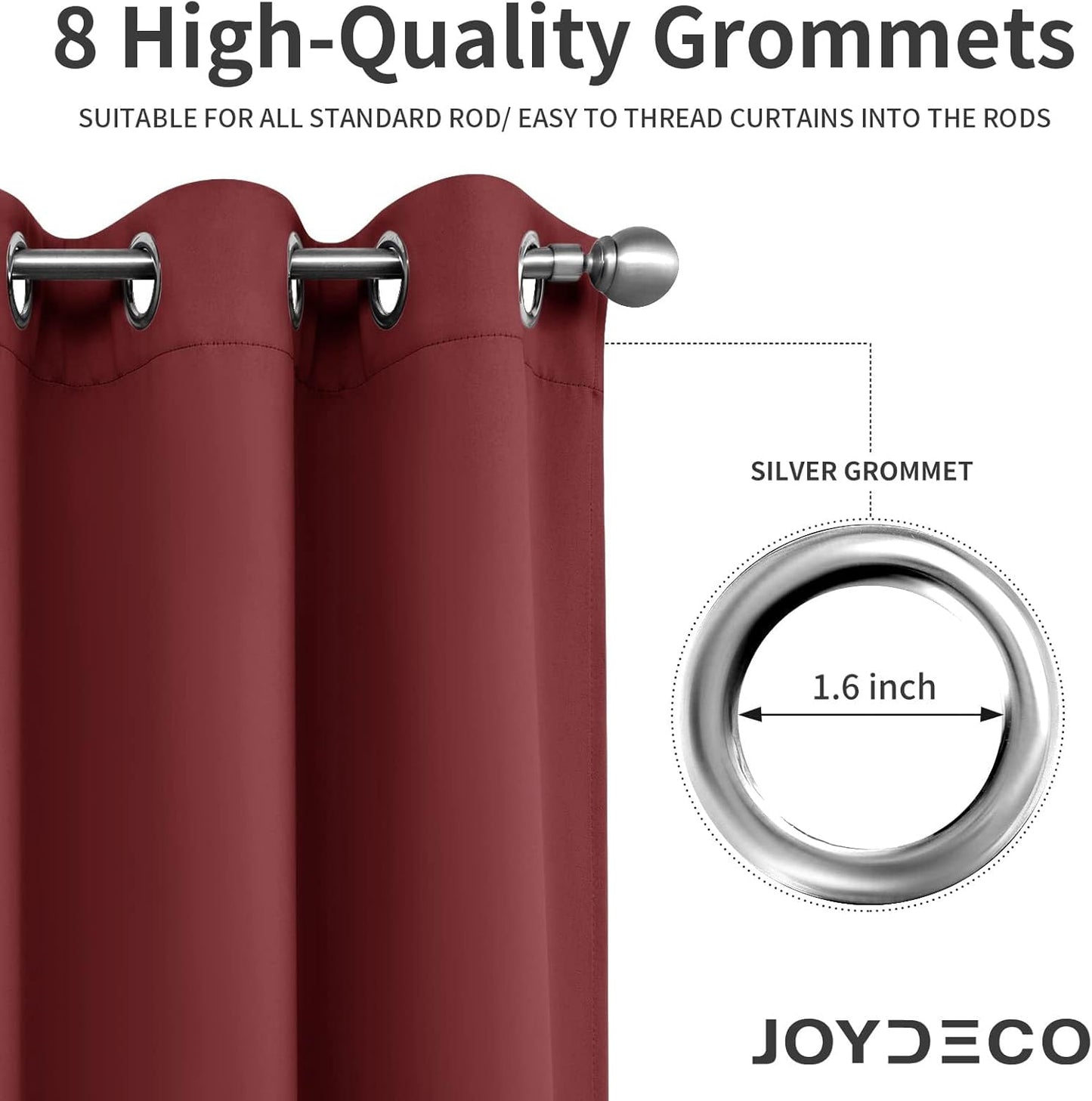Joydeco Blackout Curtains 72 Inch Length 2 Panels Set, Thermal Insulated Long Curtains 2 Burg, Room Darkening Grommet Drapes for Living Room Bedroom Window (W52 x L72 Inch, Burgundy Red)