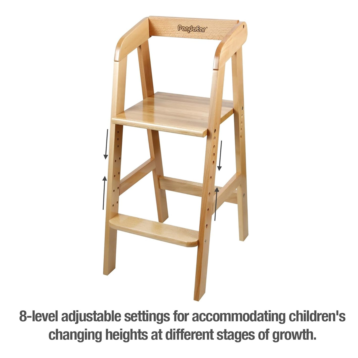 PandaEar Wooden High Chair for Toddlers, Adjustable Child Highchair Feeding Chair with Removable Cushion & Steps for Kids Dining, Eating, Studyin (Natural)
