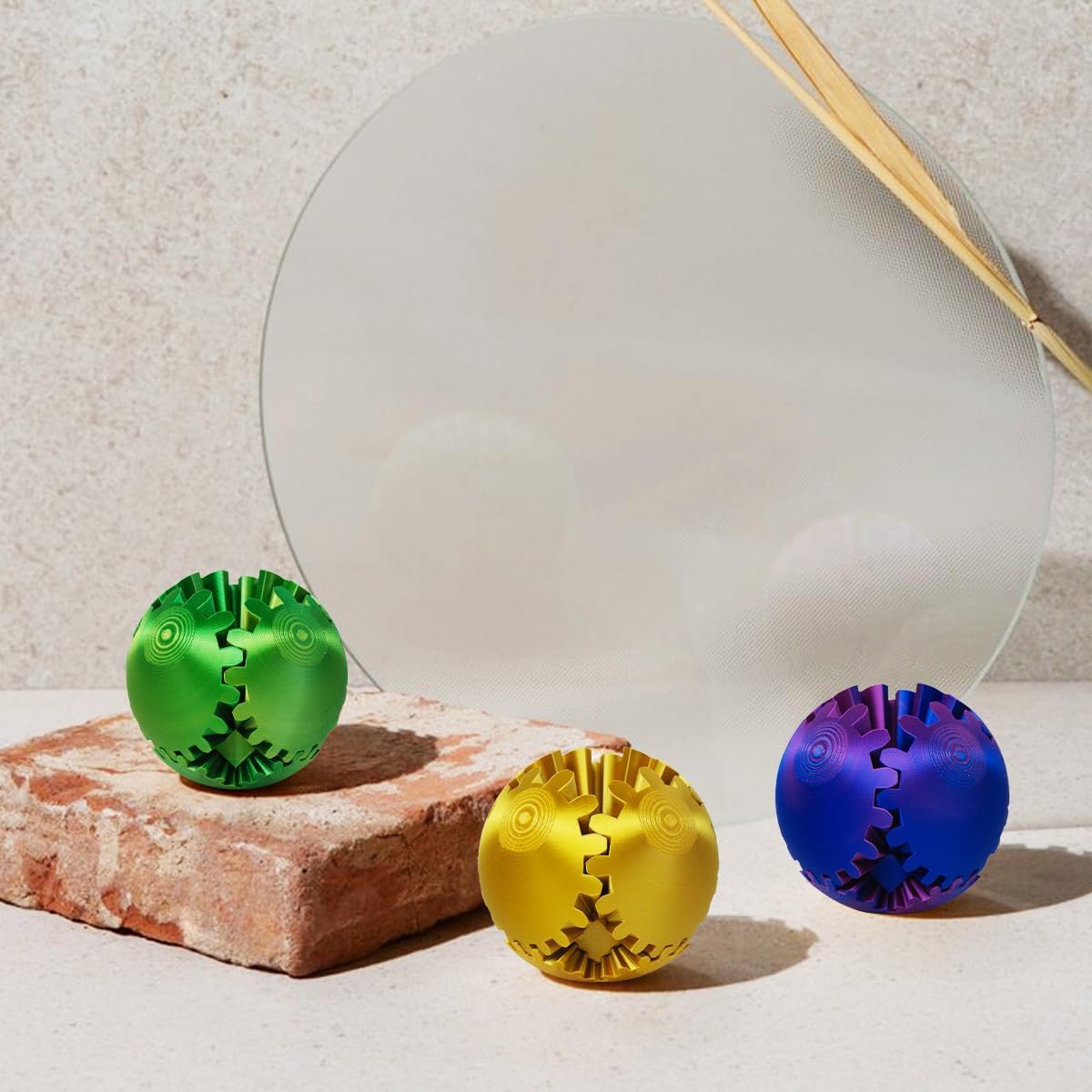 3D Printed Gear Ball ，Gear Ball Spin Ball or Cube Fidget Toy，Gear Sphere Desk Toy,Gift for Stress and Anxiety Relief (blue&green)