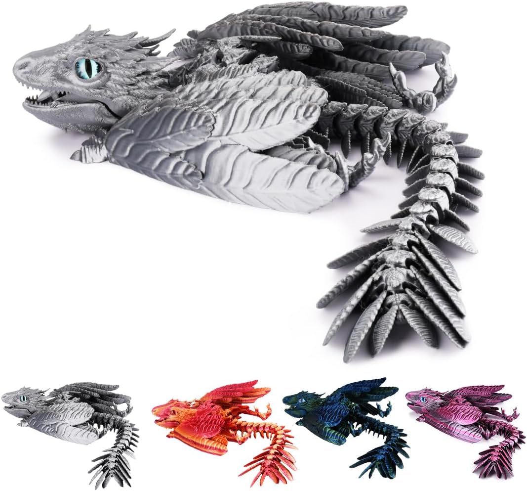 3D Printed Dragon, Feathered Wyvern Dragon, Articulated Dragon, Fidget Dragon Toys for Adult, Home Office Decor Executive Desk Toy