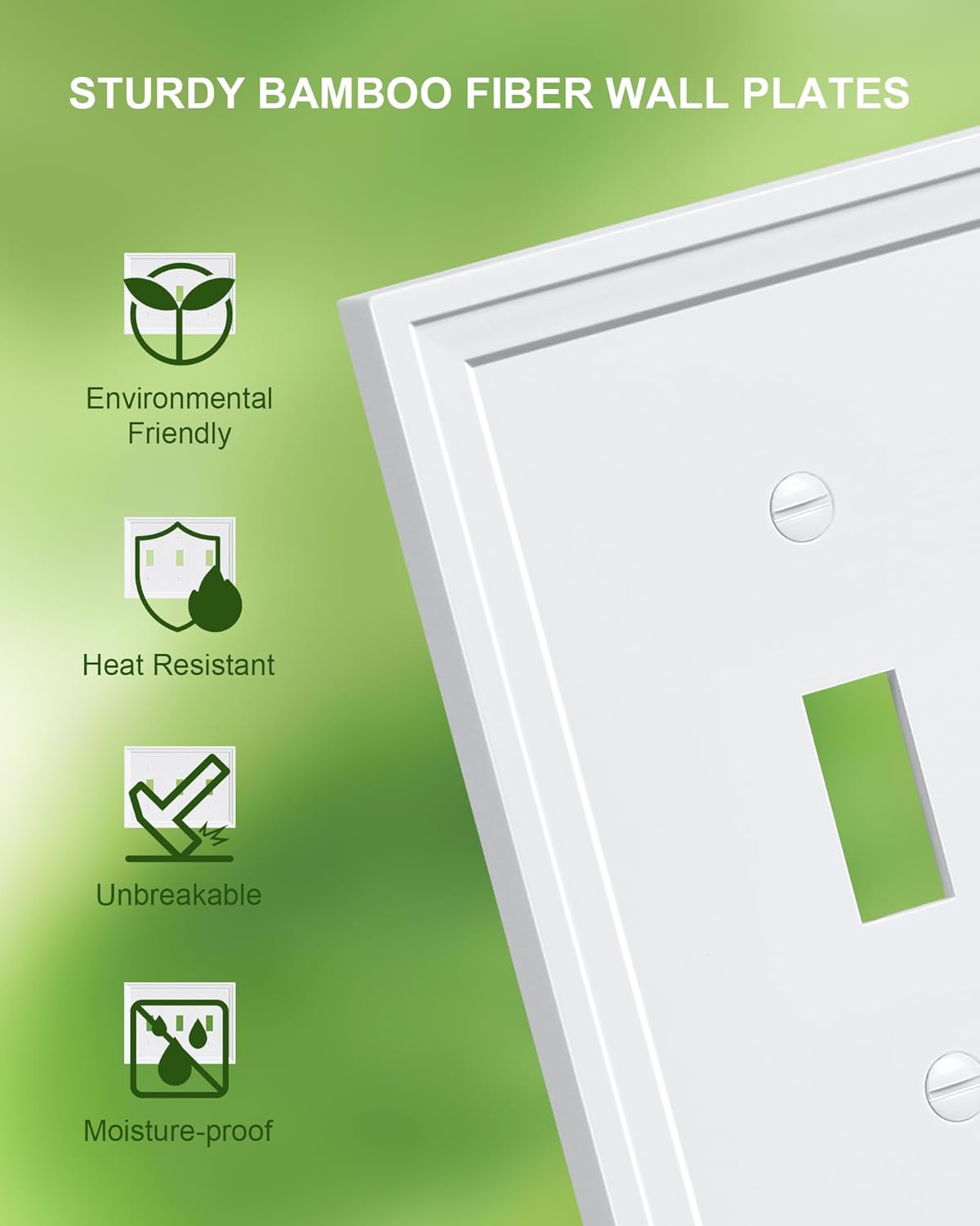 2-Pack Triple Toggle Light Switch Cover Plate, White Decorative Switch Plate Covers, Natural Bamboo Fiber 3 Gang Wall Plate, Corrosion Resistant