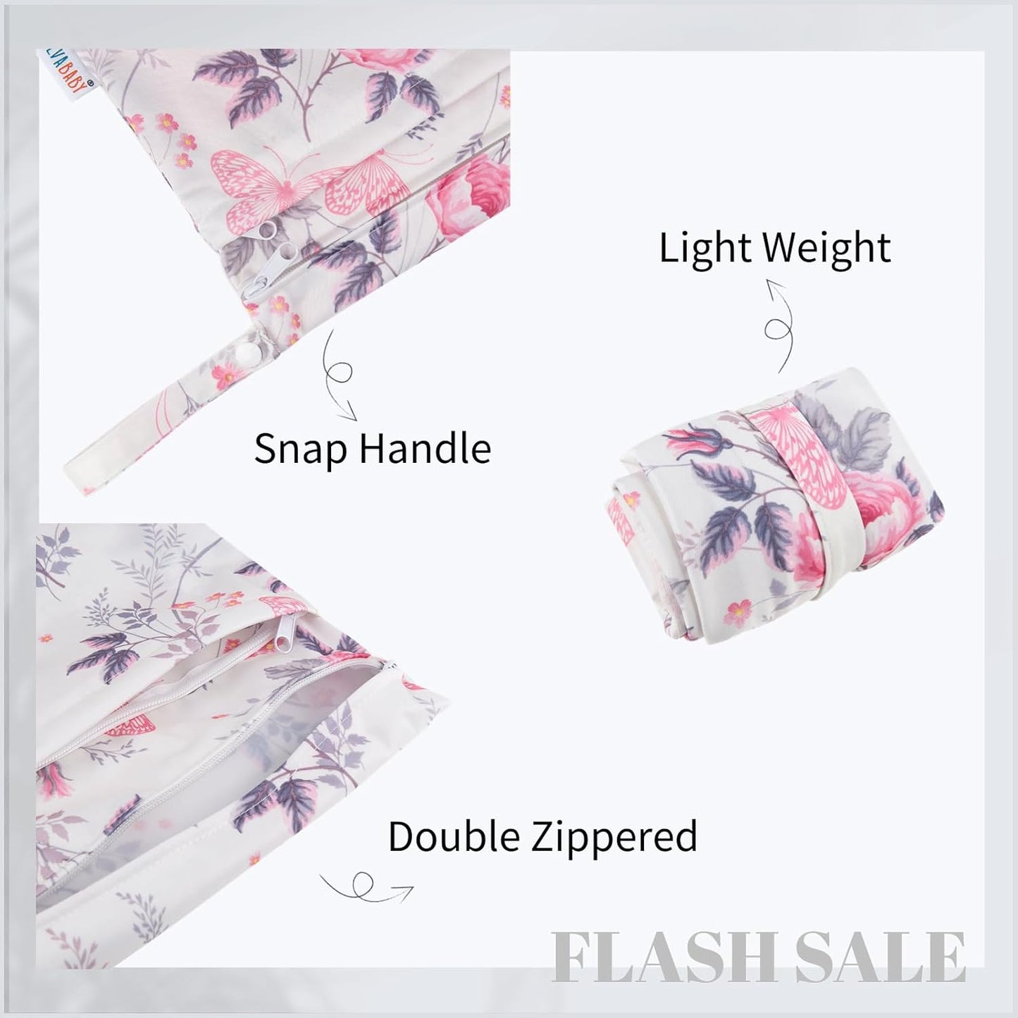 ALVABABY 3pcs Baby Cloth Diaper Wet Dry Bags Waterproof Reusable with Two Pockets|Travel Beach Pool Daycare Soiled Baby Items Yoga Gym Bag for Swimsuits or Wet Clothes 3L-H066