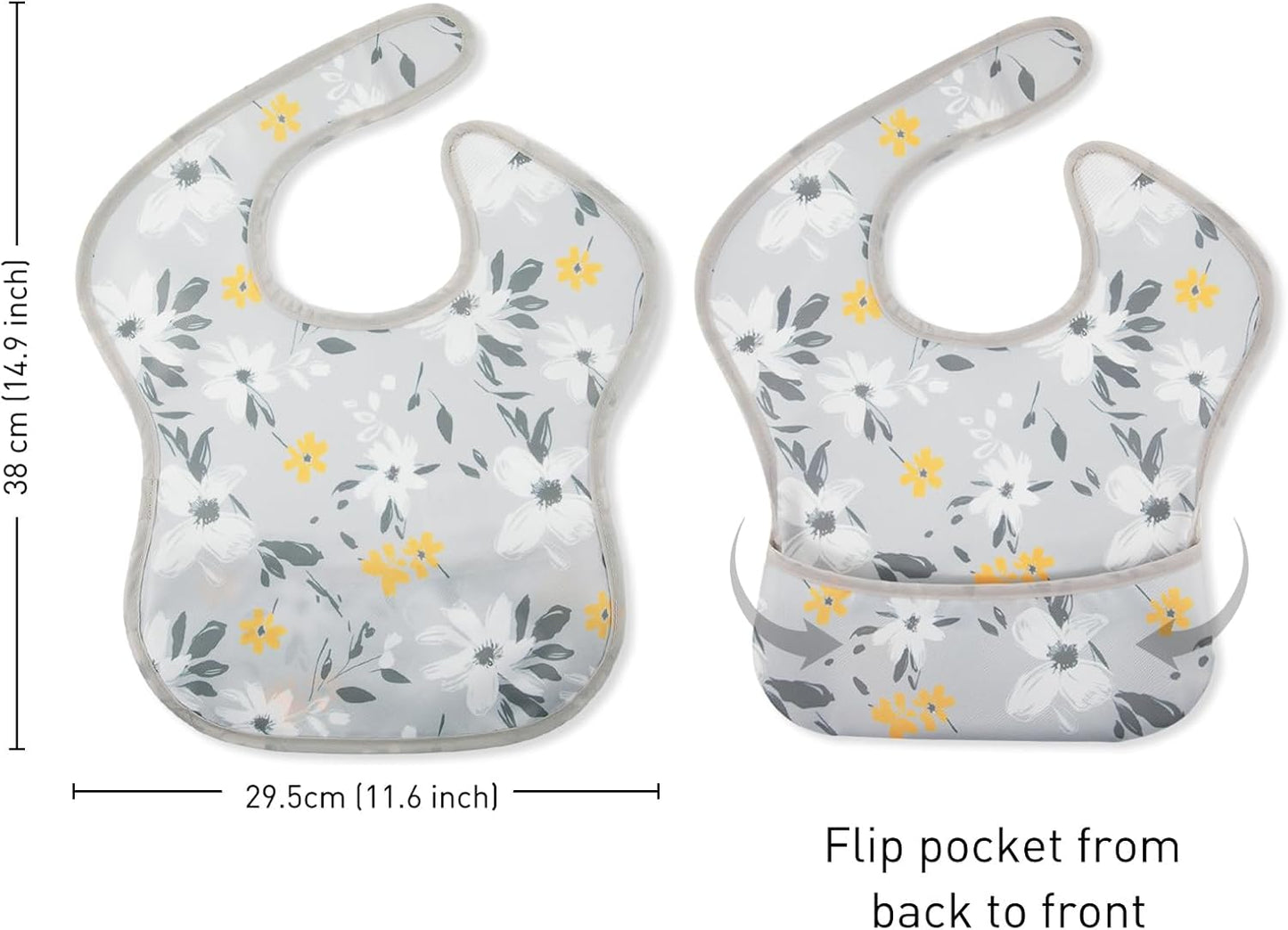 Mess Proof Baby Bib 3 Pack, Waterproof Led Weaning Baby Feeding Bibs with Food Catcher, Travel Feeding Bibs