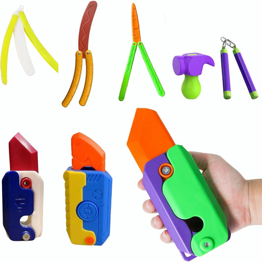 8Pcs Carrot Fidget Knife Toy Set, Butterfly Fidget Knife Toy, Nunchaku Toy, Carrot Hammer Toy, Colorful and Novel Shape,Made with 3D Printing Technology ,Perfect Stress Relief Toy Set