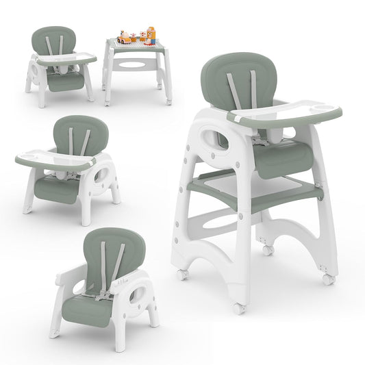 Xilingol 8 in 1 Convertible Baby High Chair W/Wheels, Baby Feeding Chair W/Adjustable Backrest & Removable Dual Tray, Building Block Table & Chair Set, HighChair for Babies & Toddlers (Green)