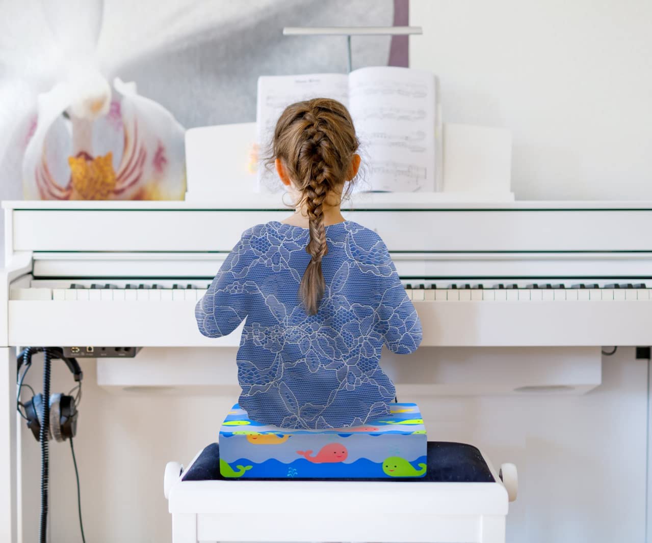 Toddler Booster Seat for Dining Table, 4inch Toddler Cushion, Portable Booster Seats Baby, Adjustable Kids Chair Heightening Booster, Washable Chair Seat Pad Mat for Kids. (Blue)