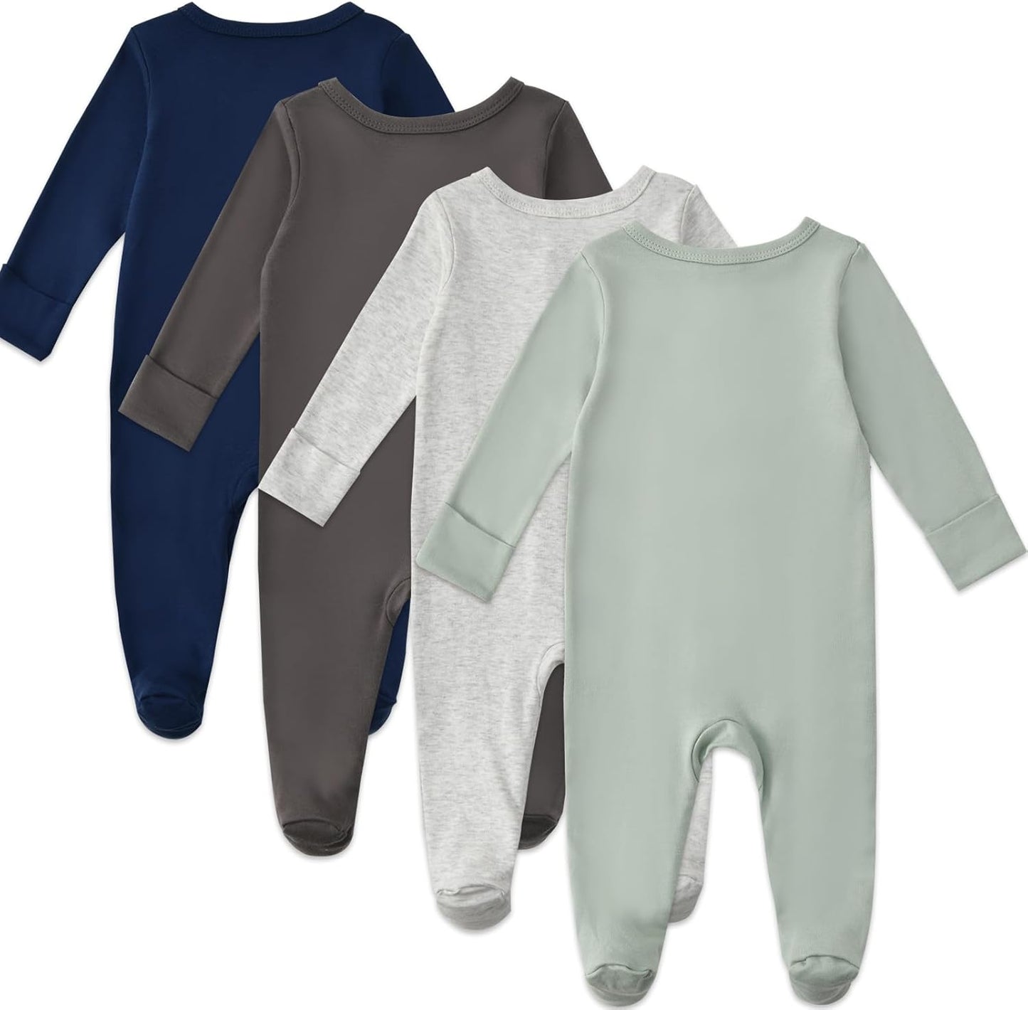 Aablexema Baby Footed Pajamas with Mitten Cuffs Zipper 4-Pack Infant Newborn Cotton Long Sleeve Outfit