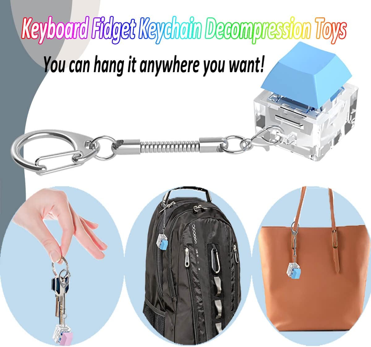 Keyboard Fidget Toys, Keyboard Fidget Keychain Keyboard Decompression Toys Keyboard Fidget Toy Button Stress Relief Gifts for Adult and Kids,Finger Clicker Toys,ADHD Toy,Cool Fidgets(LED Light-Blue)