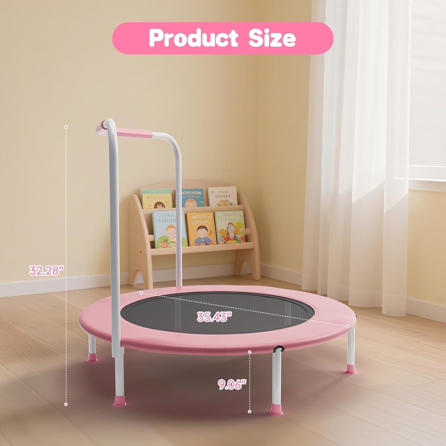36" Mini Trampoline for Toddlers Ages 1–6 – Foldable Indoor/Outdoor Kids Rebounder with Foam Handle & Safety Padded Cover