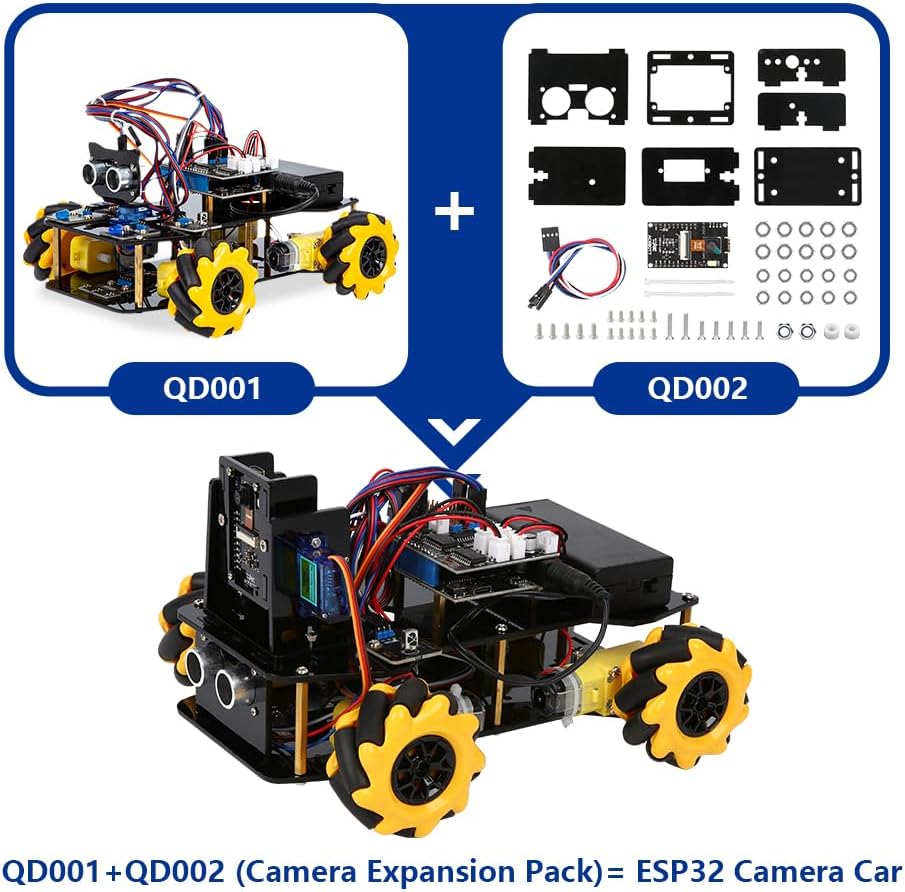 3MP Camera Expansion Pack Smart Car Starter Kit, Robotics Kit for Kids Ages 8-12 12-16, STEM Toys Coding Robot Kit for Teens & Adults(QD002)