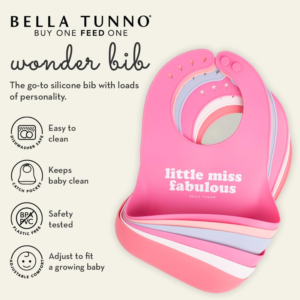 Baby Bib for Eating by Bella Tunno, Set of 2 Waterproof Silicone Bibs with Large Food Catcher, Adjustable Fit for Babies 4-12 months & Toddlers 1-3 Years, Boys & Girls, Who Runs The World & Gorgeous