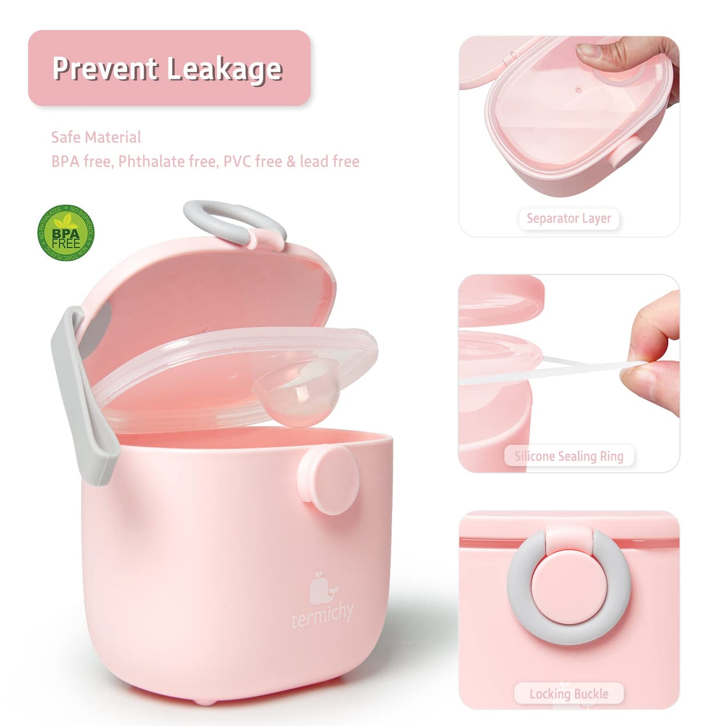 Termichy Baby Formula Dispenser, Portable Milk Powder Dispenser Container with Carry Handle and Scoop for Travel Outdoor Activities with Baby Infant, 8.8OZ, 0.55LB, 250g (Pink-2pack)