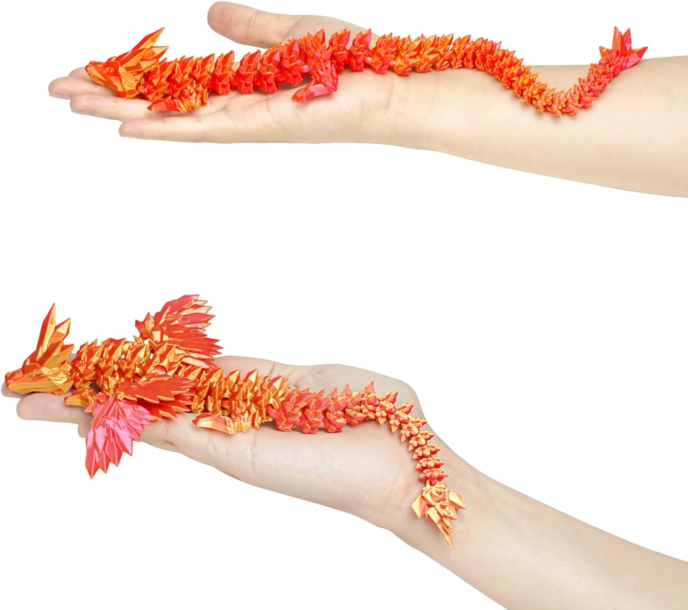 12“Crystal Dragon Without Wings & 9”Winged Articulated Dragon, 3D Printed Bulk Unique Funny Graduation Gifts for Kids, Executive Desk Fidget Toys Adults, Bath Pool water Toys (Gradient Orange-Red)