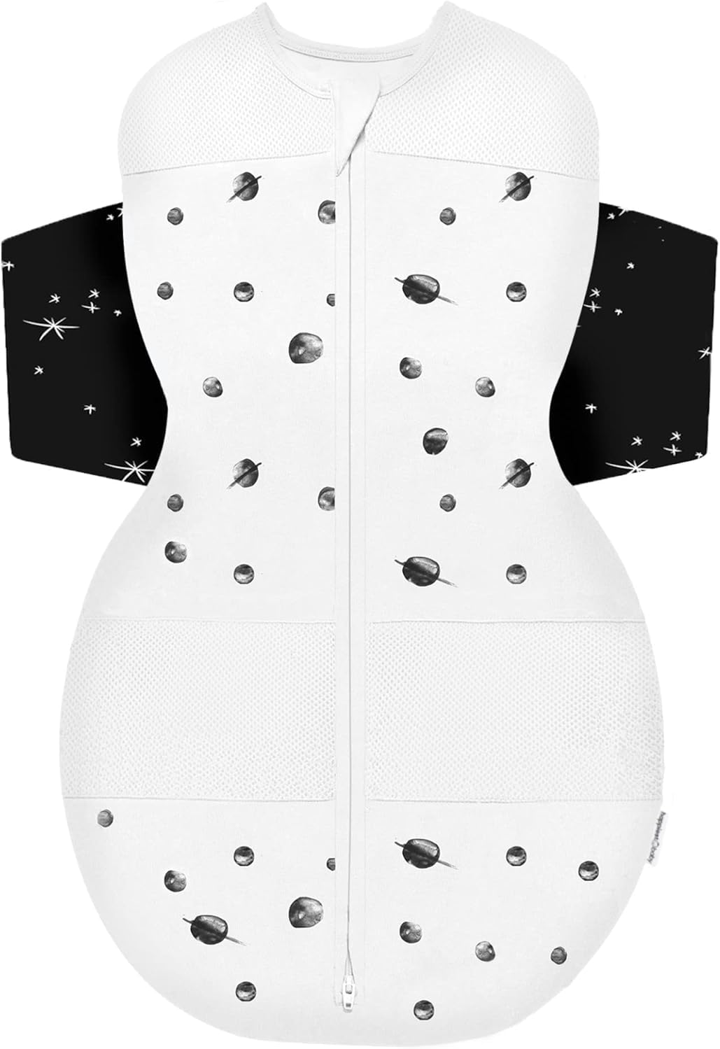 Happiest Baby SNOO Sleep Sack - 100% Organic Cotton Baby Swaddle Blanket - Doctor Designed Promotes Healthy Hip Development (Ivory Planets Black Wings, X-Large)