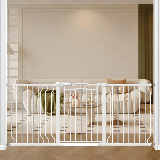 62.2-71.6" Extra Wide Baby Gate for Stairs No Drilling, 30" Tall Auto Close Press Mounted Dog Gates for Doorways, Adjustable Width Walk Through Long Gates for Kids or Pets, White