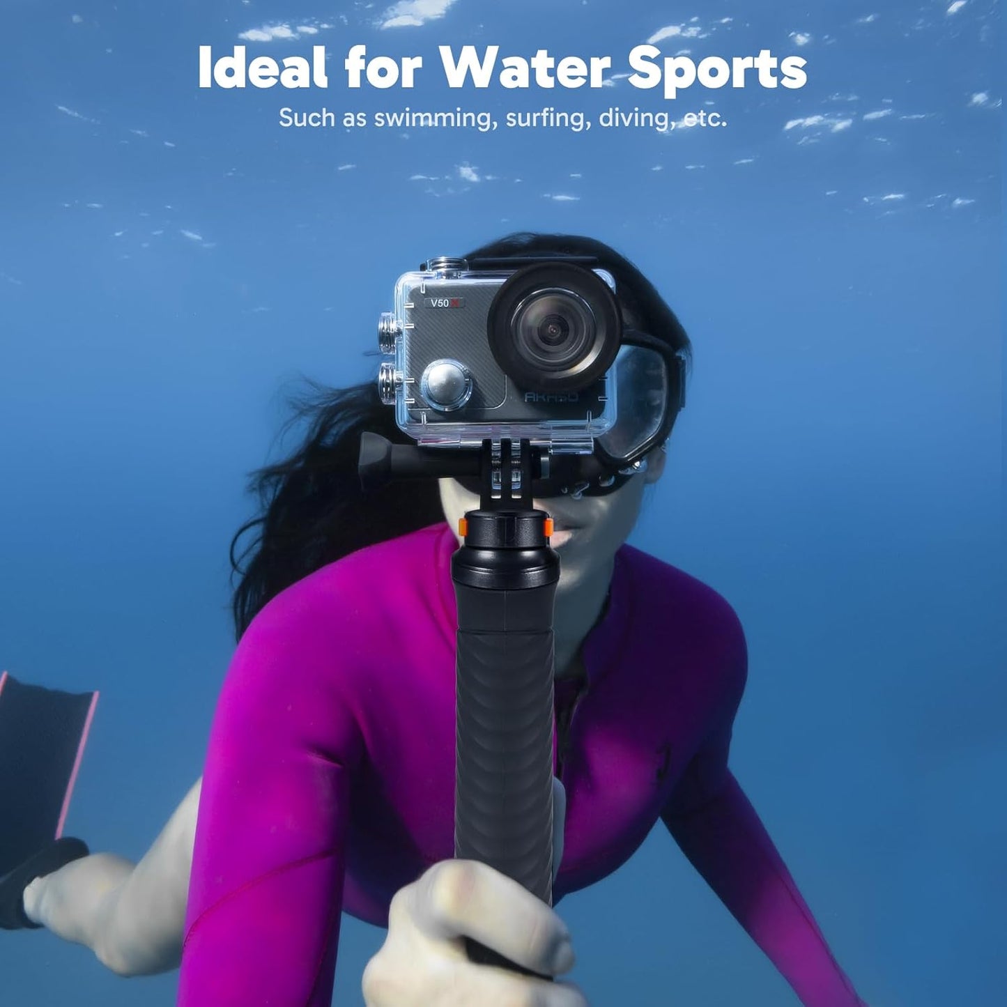 AKASO V50X Native 4K30fps WiFi Action Camera with EIS Touch Screen 4X Zoom 131 feet Waterproof Camera Support External Mic Remote Control (with Floating Hand Grip and Carry Bag)