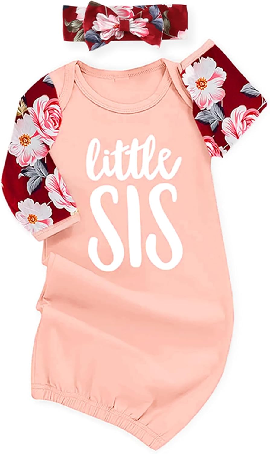 AMAWMW Newborn Baby Girl Little Sister Sleeper Gown Stripe Long Sleeve Nightgown Pajamas Gifts Stuff Essential Outfit